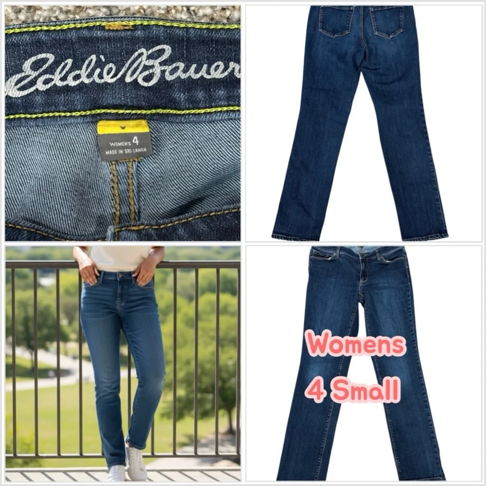 Women's Eddie Bauer 4 Small Jeans Slim Curvy Denim Navy Blue Straight Stretch - Picture 1 of 13